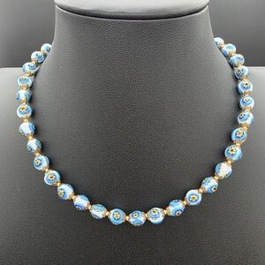 Vintage Italian Murano Millefiori Glass beaded necklace gold-plated brass accent
